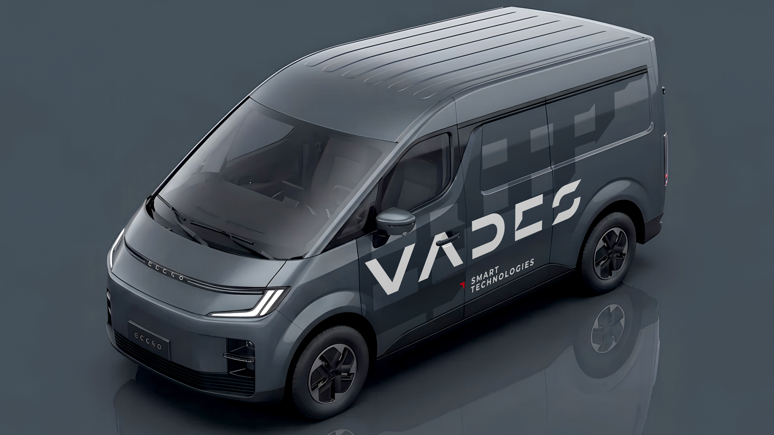 Разработка фирменного стиля Vades Group - пример брендирования микроавтобуса
